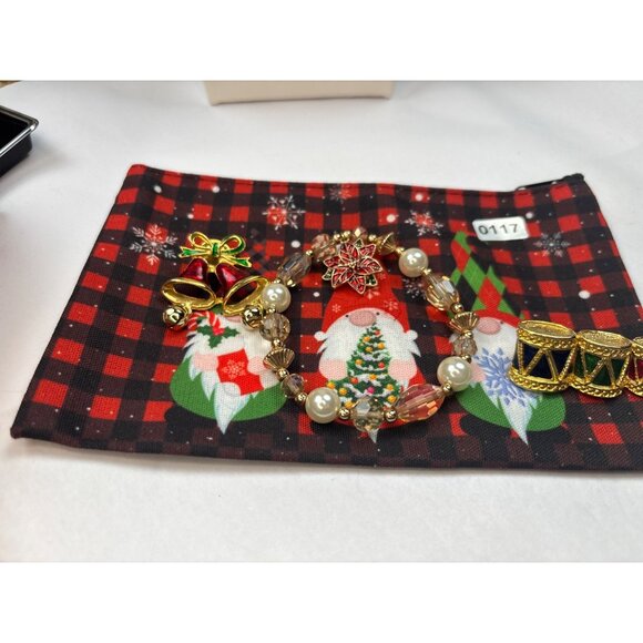 Christmas-Themed Jewelry Set: Bracelet With Beads & Charm Drums & Bells Pins Fes - Picture 4 of 4